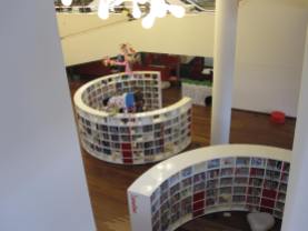 Overhead view of shelving in the children's area
